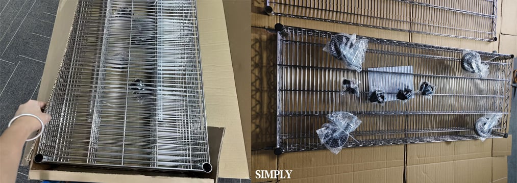Wire shelf unpacking inspection